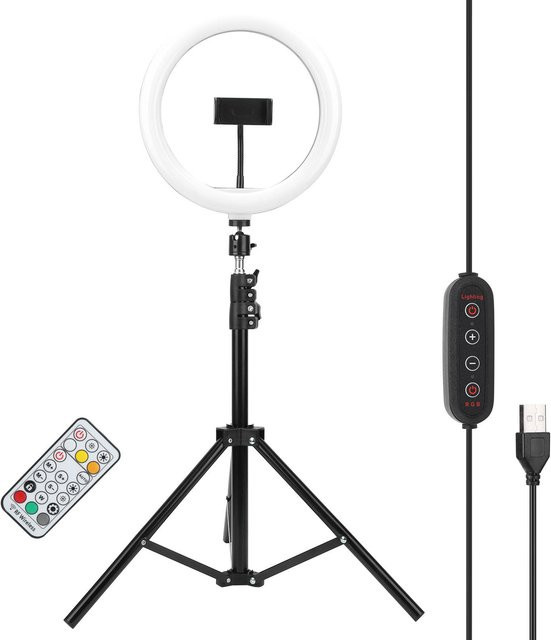 KONNWEI RGB LED Ringlicht mit Desktop-Stativ für Live-Stream und Fotografie, 10 Zoll, Weiß - Bild 1