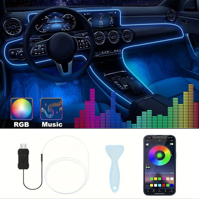 AnautosL LED Auto Innenbeleuchtung RGB Neon Flex Glasfaser Lichtleiste mit USB-Anschluss, 3 m, Multicolour - Bild 1