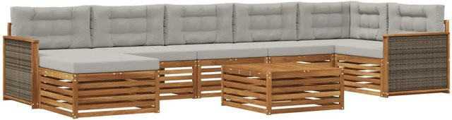 vidaXL Outdoor-Sofagarnitur aus Akazienholz mit 8 Kissen in Natur und Hellgrau - Bild 1