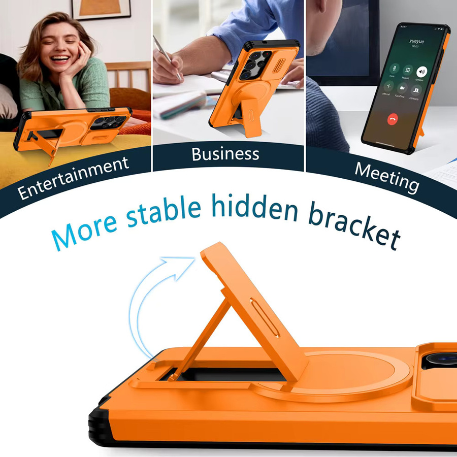 Stoßfeste Rüstung-Schutzhülle mit magnetischer unsichtbarer Faltenhalterung für Samsung Galaxy S26 S25 S24 S23 S22 Ultra Plus, Wireless Charging kompatibel, in Blau oder Orange - Bild 2