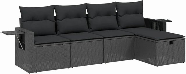 vidaXL 5-tlg Garten-Sofagarnitur aus Poly-Rattan mit Kissen in Schwarz - Bild 1