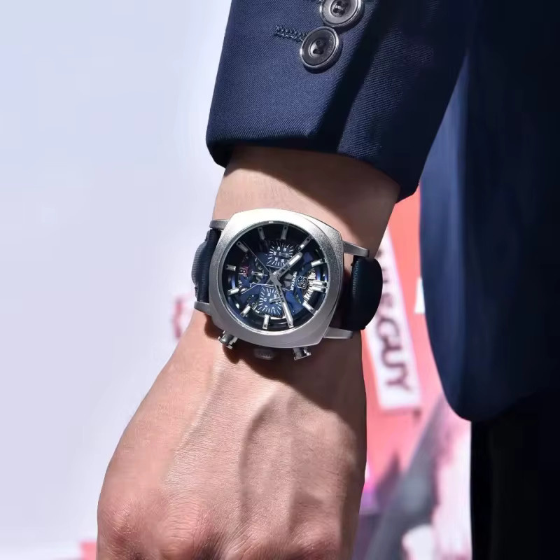 BENYAR Chronograph Herren-Sportuhr, Quarz, Lederarmband, Edelstahl, Silver Blue - Bild 5