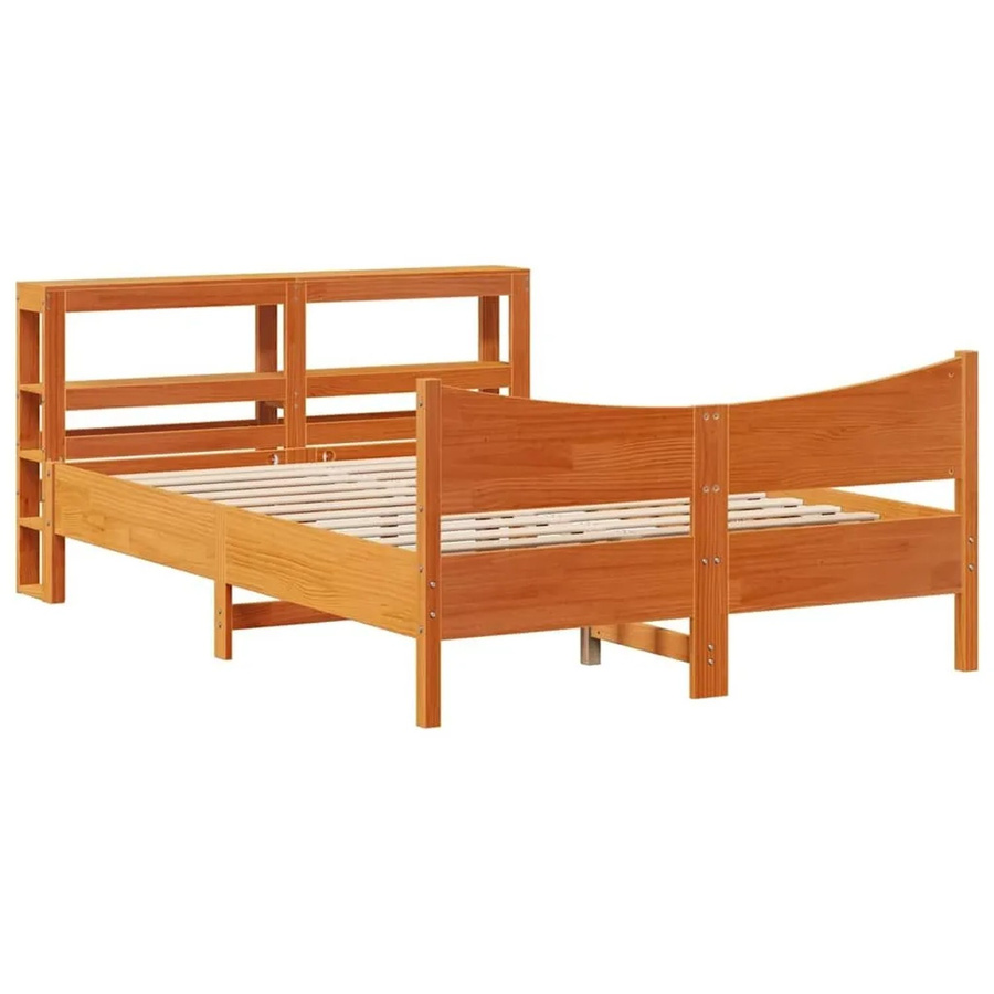 vidaXL Massivholzbett aus Kiefer mit Kopfteil in Braun, Rustikaler Stil, B/T/H: 156 x 140–160 x 200 cm - Bild 2