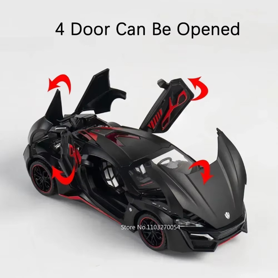 MAKEDA Lykan Supercar SRT Hellcat Modell, Spielzeug Auto, 1:24, mit Licht und Sound, Metall, Gummi Reifen - Bild 3