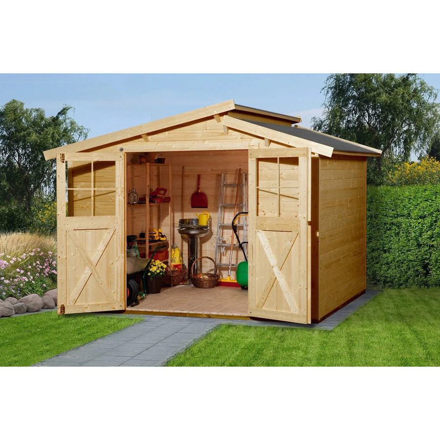 WEKA Gartenhaus aus europäischer Fichte mit Pultdach und Vordach in Beige, B/H/T: 330 x 232 x 250 cm - Bild 2