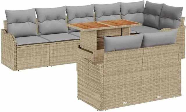 vidaXL Garten-Sofa-Set aus Poly-Rattan in Beige mit 9-teiliger U-Form, Stauraumfunktion und Polstern - Bild 1