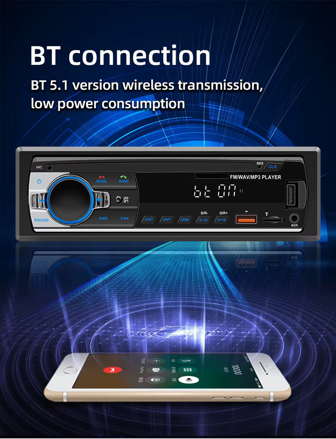 BQCC Autoradio Stereo-Player mit Bluetooth, MP3, USB und AUX-Eingang in Schwarz - Bild 2