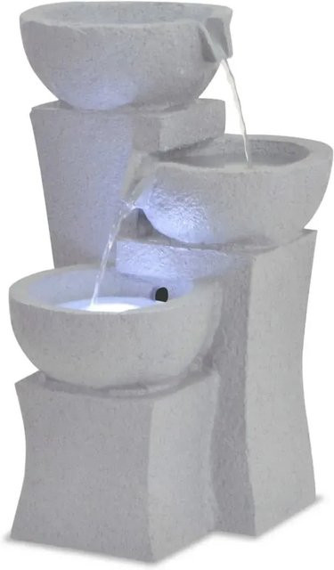 vidaXL Zimmerbrunnen mit LED-Beleuchtung aus Polyresin in Grau - Bild 1