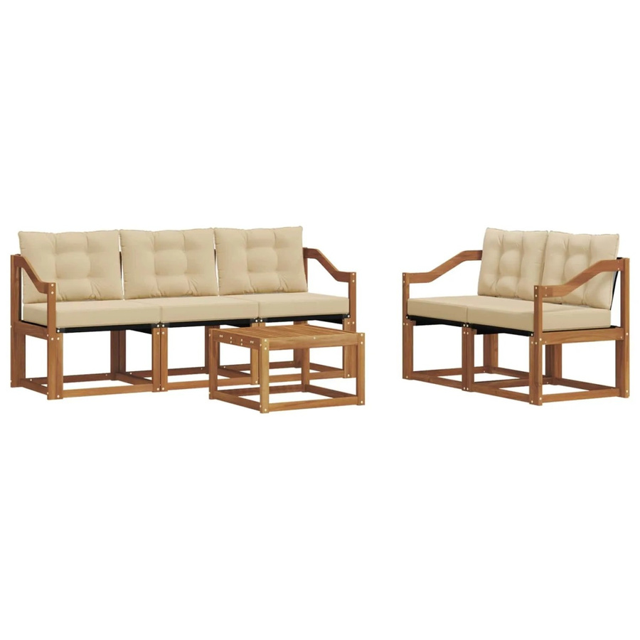 vidaXL Outdoor-Sofagarnitur 6-teilig aus Akazienholz mit Textilene und Kissen in Natur und Beige - Bild 2