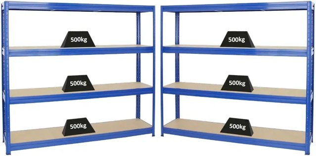 2er Set PROREGAL Dino Schwerlastregal aus Metall und MDF Holz in Blau, H x B x T: 180 x 200 x 45 cm, Fachlast 500 kg - Bild 1