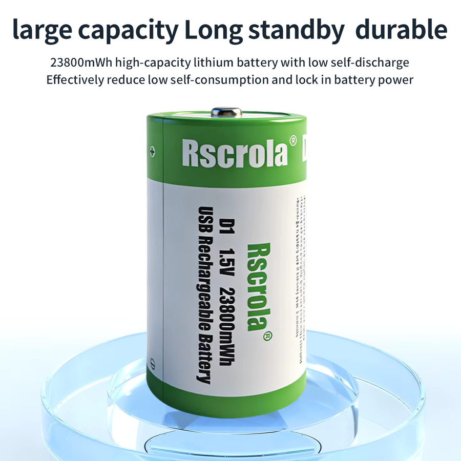 RSCROLA USB wiederaufladbare Lithium-Batterie D-Größe LR20, 1,5V, 23800mWh, Farbe: Grün - Bild 2