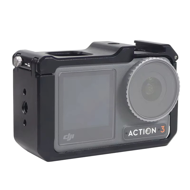DJI OSMO Action 5 Pro 4 3 Kamerakäfig in Schwarz mit Arri Schnellwechselhalterung und 1/4 Zoll Anschluss für Vlog und Videoaufnahmen - Bild 2