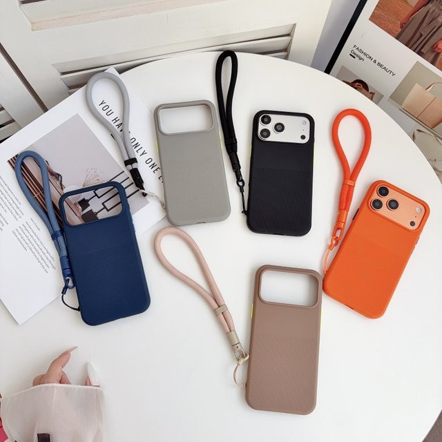 EHUIDE Magnetische Kurze Lanyard-Hülle für iPhone 17 16 15 14 13 12 11 Pro Max, Matt, Stoßfest mit Handgelenkschlaufe und Anti-Rutsch-Wellenpunkt-Design, Orange - Bild 1