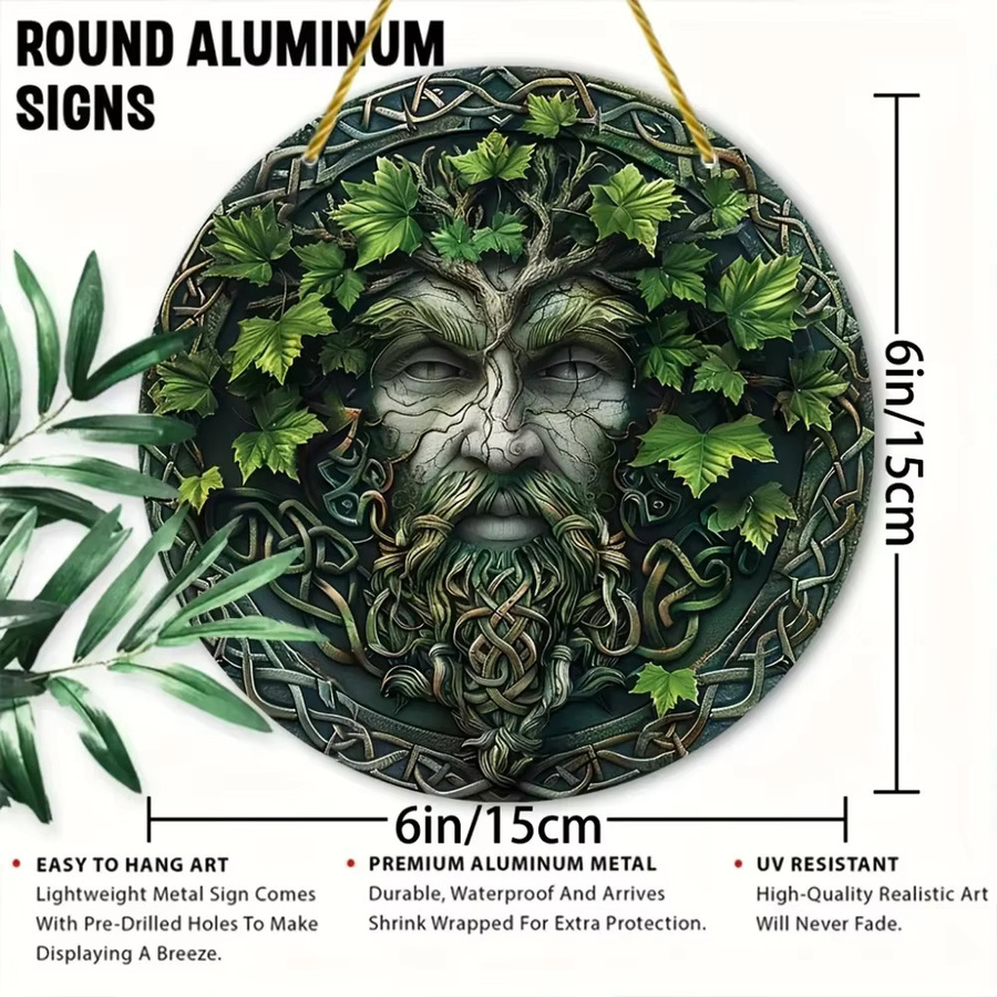 Potdemiel Keltischer Boho-Kranz mit Knotwork und Gesichtskunst als rundes Baumschild für die Außendekoration - Bild 2