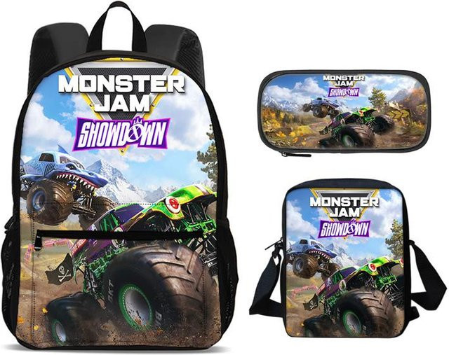 Monster Jam 3-teiliges Schulset bestehend aus Rucksack, Federmäppchen und Umhängetasche in Multicolour mit Cartoon-Aufdruck - Bild 1