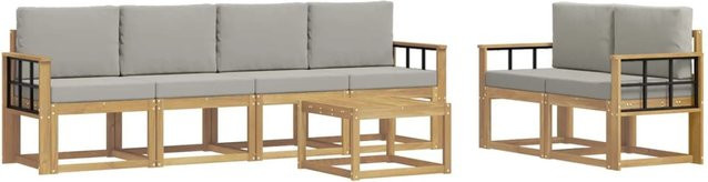 vidaXL Outdoor-Sofagarnitur 7-teilig aus Massivholz Akazie in Weiß, Grau und Braun mit Polstern, B/T/H: 59 x 59 x 37 cm - Bild 1