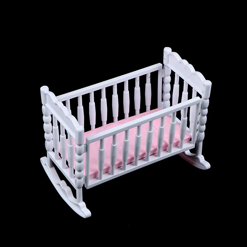 YEGBONG Baby-Puppenwiege-Spielzeugzubehör, Hellrosa-weißes Bett, Wiege, Kinderbett - Bild 2