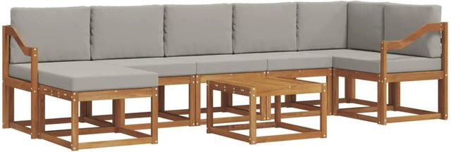 vidaXL Outdoor-Sofagarnitur in L-Form aus Akazienholz mit 8-teiligem Set und Kissen in Grau und Natur - Bild 1
