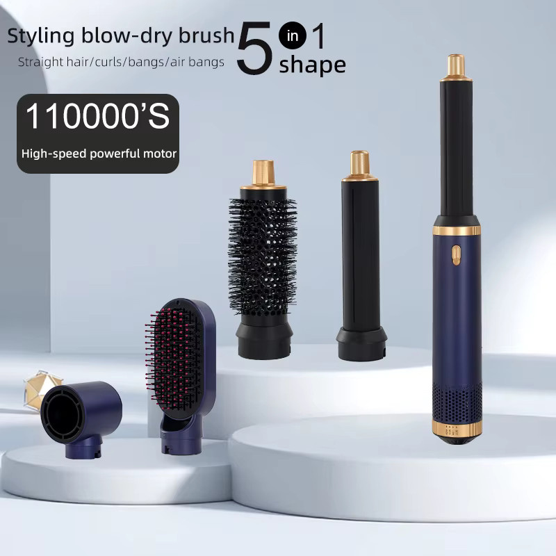 LUXLOCK 5-in-1 Haartrockner Lockenstab Heißluftbürste Haarglätter Styling-Set, Unisex, blau, gold - Bild 3