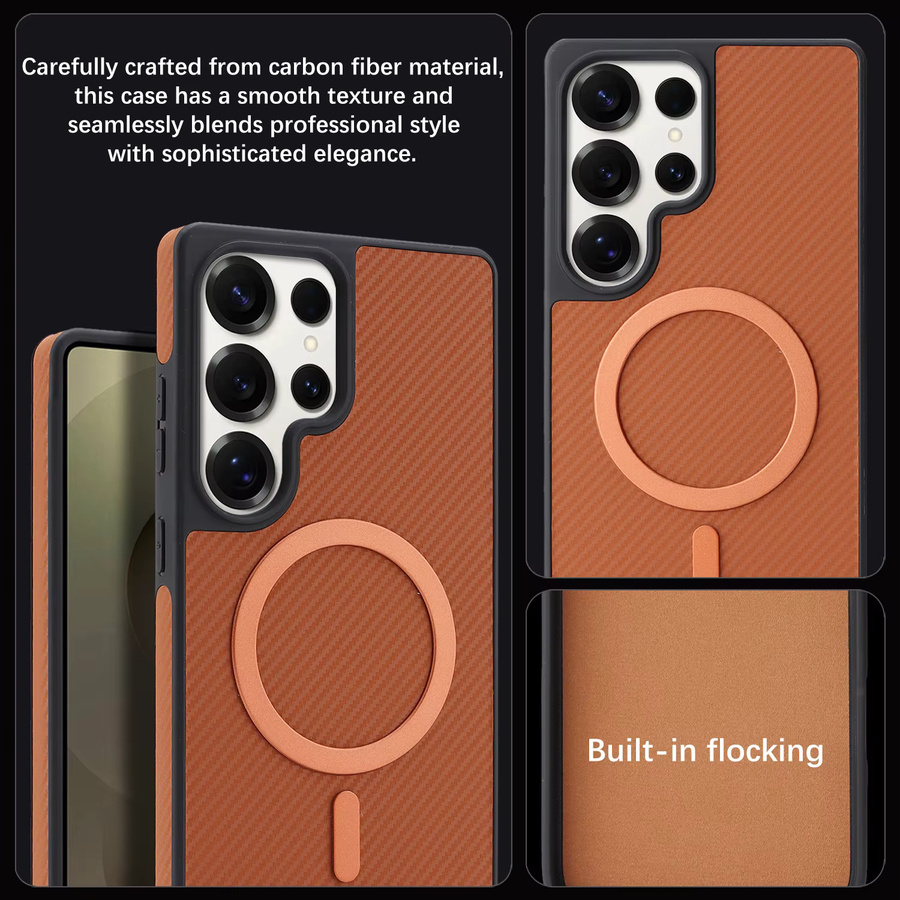 MagSafe Schutzhülle mit Kohlefaser-Textur für Samsung Galaxy S26 Ultra S25 S24 S23 S22 Plus in Schwarz mit weichem Innenfutter und Anti-Drop-Schutz - Bild 2