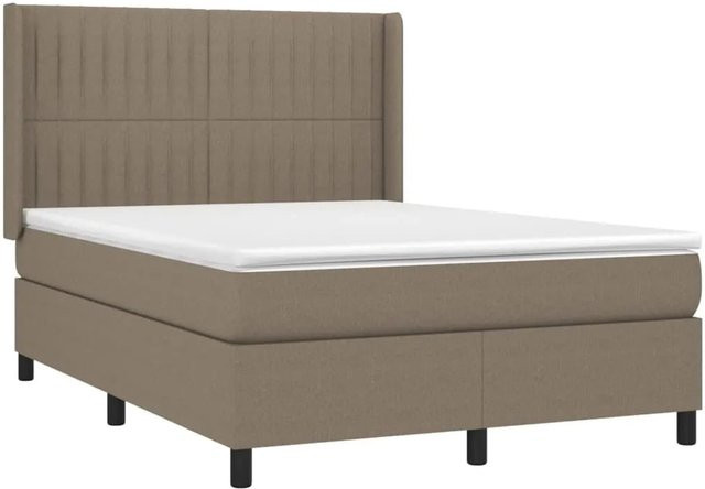 vidaXL Boxspringbett mit Matratze und LED in Taupe, Hybrid-Bett mit USB-Ladeport und Taschenfederkern, B/T/H: 140 x 190 x 118 cm - Bild 1