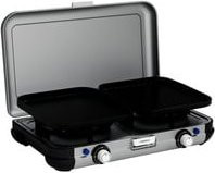 Campingaz Camping Kitchen 2 Grill & Go Caravan Gaskocher mit 2 Brennern, Grau/Schwarz, mit Planchaplatte, abnehmbarem Grillrost und Piezozündung - Bild 1