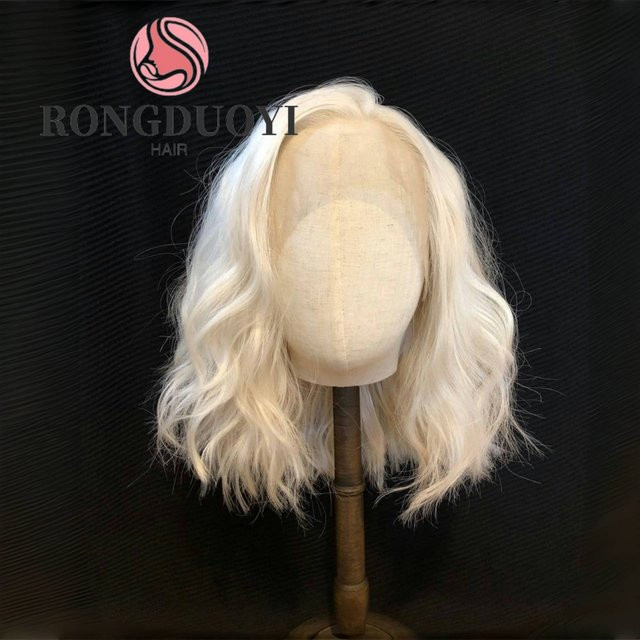 RONGDUOYI Perücke, platinblond, gewellt, Lace-Front, Damen - Bild 1