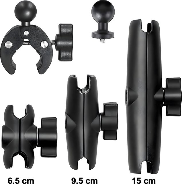 Yaoiler Doppelgelenkarm-Handyhalterung mit 25mm 1-Zoll-Kugelkopfklemme in Schwarz für Fahrrad, Motorrad und Action-Kameras - Bild 1