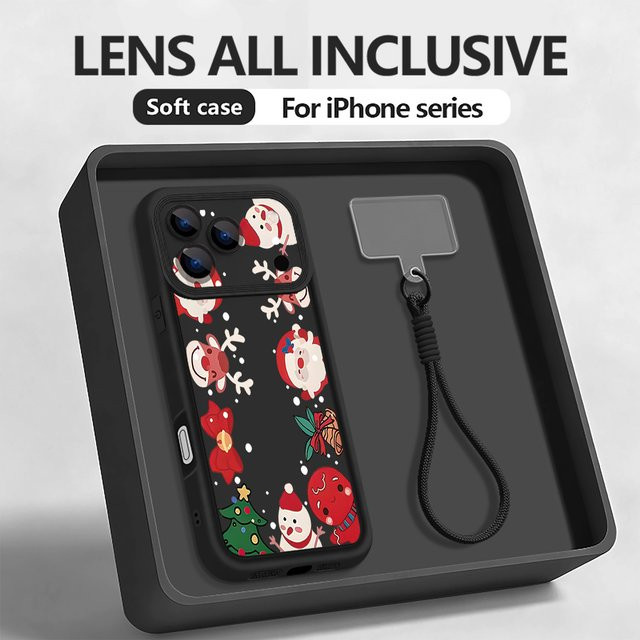 Stoßfeste TPU Handyhülle mit Cartoon-Weihnachtsdruck und Lanyard für iPhone 17 Pro Max, 16, 15, 14, 13, 12, 11 in Blau von YISHANGOU - Bild 1