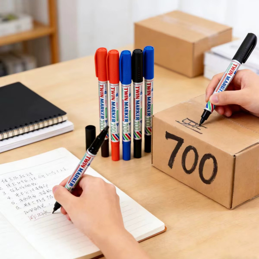 10 Stück Permanentmarker von purespirit mit Doppelspitze 0,9/2,0mm, wasserfeste Zeichenmarker in Schwarz und Multicolour für Büro, Schule und Industrie - Bild 3