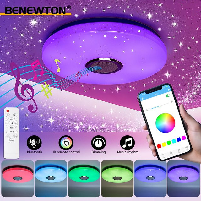 BENEWTON Moderne RGB Deckenleuchte mit Bluetooth Lautsprecher und Fernbedienung, Weiß, 52W - Bild 1