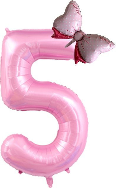 LQZZY Zahlen Folienballon mit Schleife in Rosa für Geburtstags- und Babyparty-Dekorationen, Höhe: 101,6 cm - Bild 1