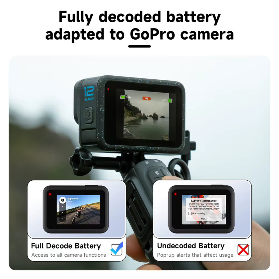 GoPro Ersatzakku-Set für Hero 12 11 10 9 mit 2000mAh Akku und 3-Slot-LED-USB-Schnellladegerät in Schwarz - Bild 4