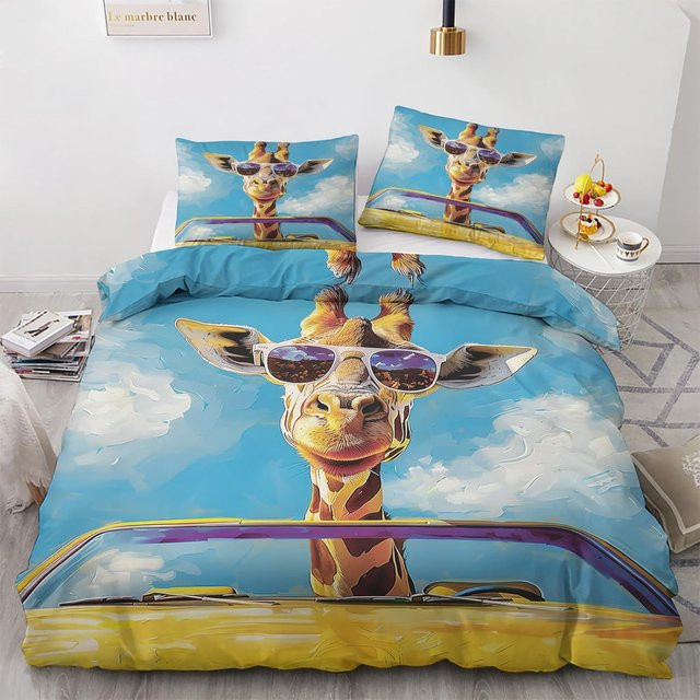 Flylo Bettwäsche-Set mit Giraffen-Motiv, 3-teilig, Mikrofaser, Mehrfarbig, B/T: 200 x 200 cm - Bild 1