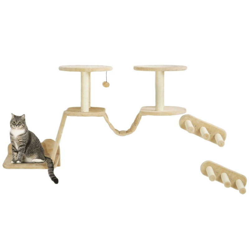 PawHut Katzen Kletterwand Set beige, 3-teiliges Katzenmöbel aus Spanplatte und Sisal mit Sitzstangen, Leiter, Stufen und Kratzbrett, B/H/L: 38,5 x 83 x 158 cm - Bild 3