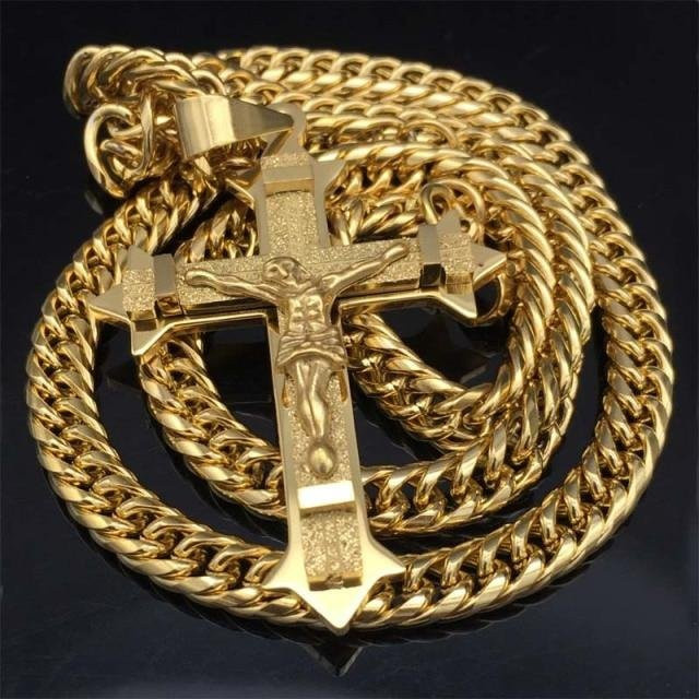 Anhänger Halskette Gold Kreuz, Edelstahl, Herren, 60 cm - Bild 1