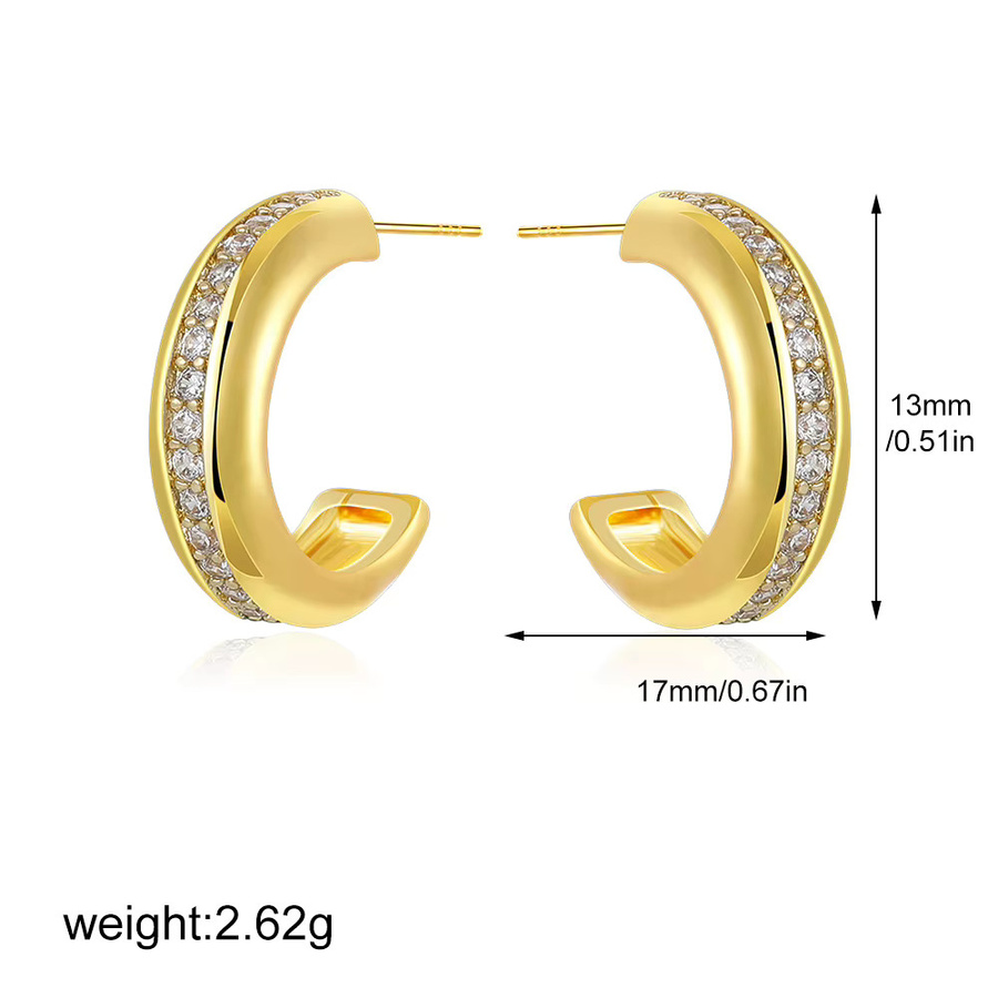 Erpels Ohrring, Edelstahl, 18 Karat vergoldet, Zirkon, C-Form - Bild 2