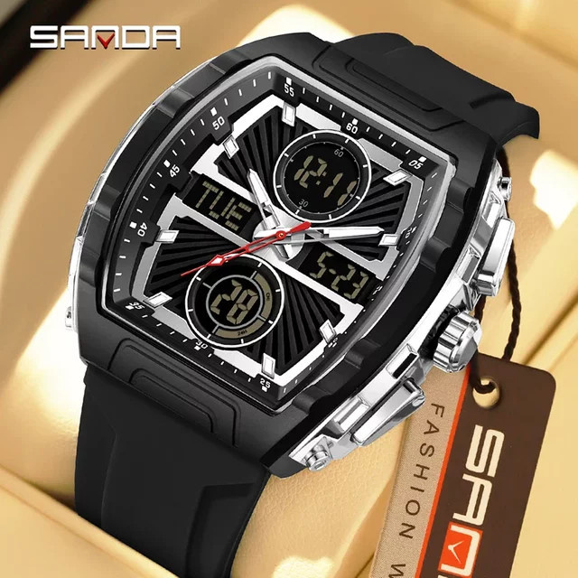 SANDA Chronograph Armbanduhr, Schwarz, Edelstahl, Herren - Bild 1
