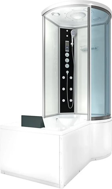 AcquaVapore Kombination Badewanne und Dusche K55-L03 in Weiß mit Duschsystem, Regendusche, Handbrause und Thermostat, B/T: 170 x 100 cm - Bild 1