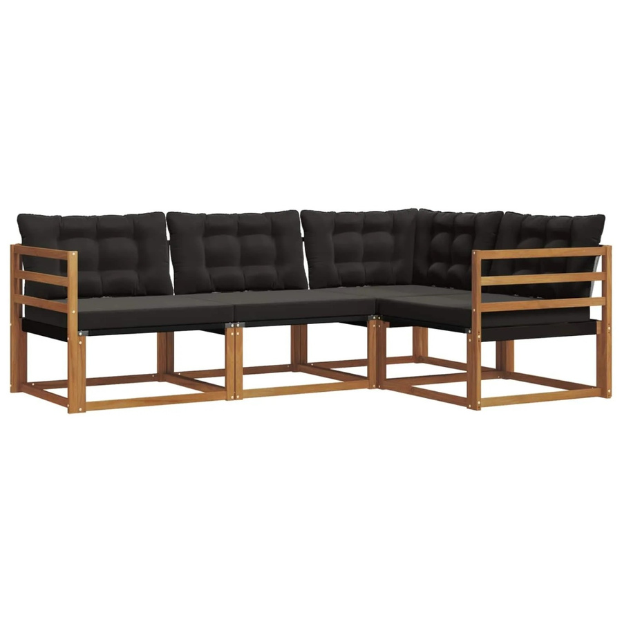 vidaXL Sofa Set 4-teilig L-Form aus Akazienholz und Textilene in Natur und Schwarz mit Kissen - Bild 2