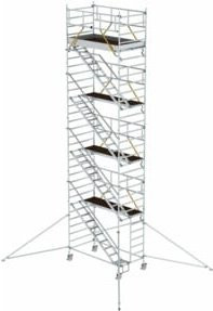 Munk Rollgerüst SG aus Aluminium in Silber, B: 135 cm, L: 245 cm, Plattformhöhe: 8,39 m mit Schrägaufstiegen und Ausleger - Bild 1