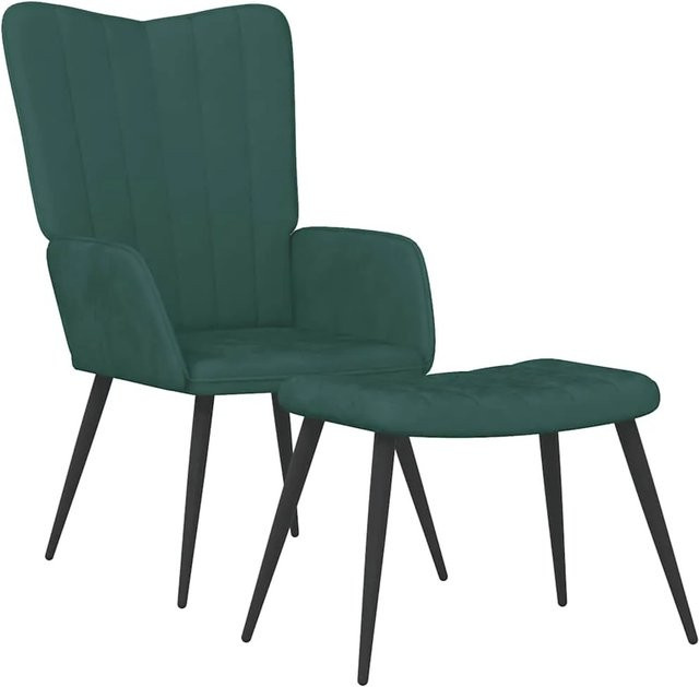 vidaXL Relaxsessel mit Hocker in Dunkelgrün aus Samt mit Metallgestell - Bild 1