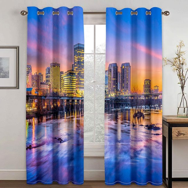 Landschaftsvorhang mit Abend-Sonnenuntergang und Überseebrücke, 2 Paneele, halbtransparent, B: 100 cm, H: 130 cm - Bild 1