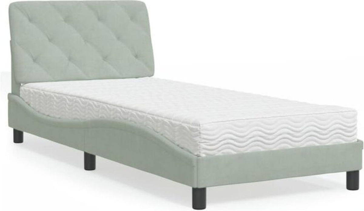 Modernes Polsterbett mit Matratze von vidaxl aus Samt und Metall in Grau, B/T: 90 x 200 cm - Bild 1
