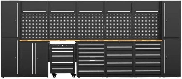 Galaflor Werkzeugschrank mit Arbeitsplatte und Werkzeugwand in Schwarz, B/H/T: 475 x 202,5 x 55 cm - Bild 1