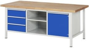 Rau Werkbank höhenverstellbar 8563A2 in Multicolour mit 3 Schubladen und 1 Tür, B: 200 cm, T: 90 cm, H: 84 bis 104 cm - Bild 1