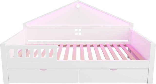 Merax Kinderbett mit LED-Unterbettbeleuchtung und Schubladen in Weiß und Grau, B/T/H: 90 x 200 x 100 cm - Bild 1
