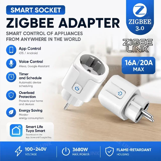Intelligente Steckdose mit Stromüberwachung für Tuya Smart Life und App-Sprachsteuerung, wählbare Version als Zigbee 3.0 oder WLAN-Adapter, EU-Stecker, in Weiß oder Beige - Bild 1