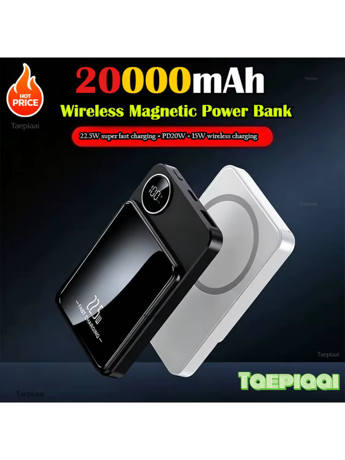Taepiaai Magnetische Powerbank 20000mAh aus Legierung, Kabelloses Schnell-Ladegerät für iPhone 17 16 15 14 13, MagSafe kompatibler Backup-Akku in Schwarz oder Weiß - Bild 5