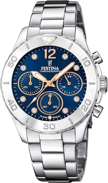 Festina Damenuhr Boyfriend Collection, Chronograph, Edelstahl, Blau, 39 mm - Bild 1
